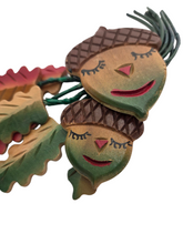 Load image into Gallery viewer, 1940s HUGE RARE Painted Wood Leaf and Acorn Brooch
