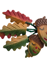 Load image into Gallery viewer, 1940s HUGE RARE Painted Wood Leaf and Acorn Brooch
