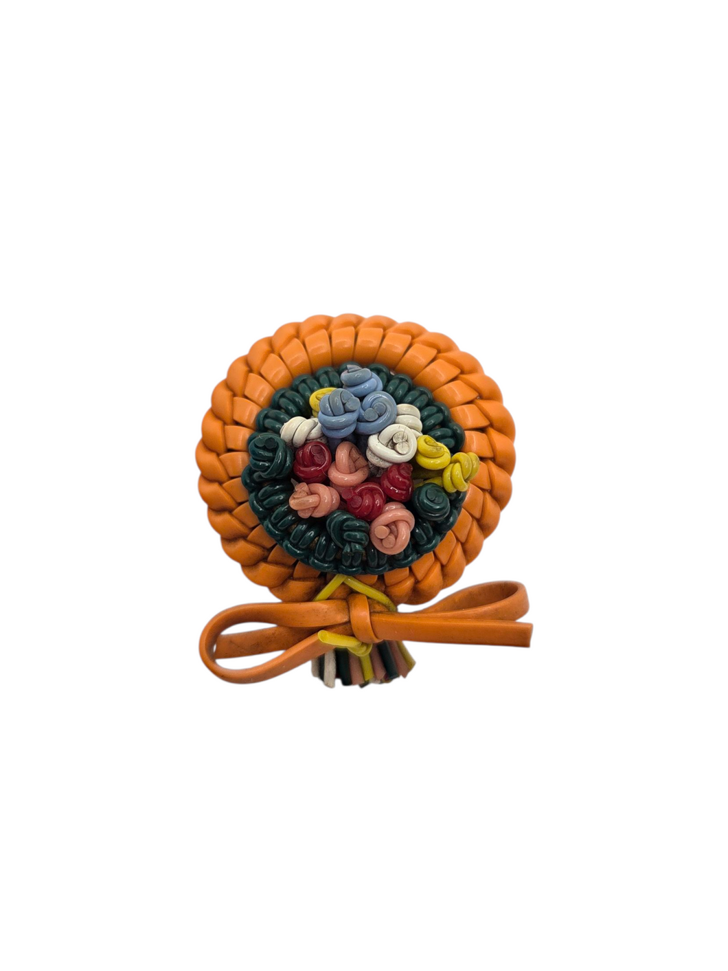 1940s Bright Orange and Multicoloured Wirework Brooch