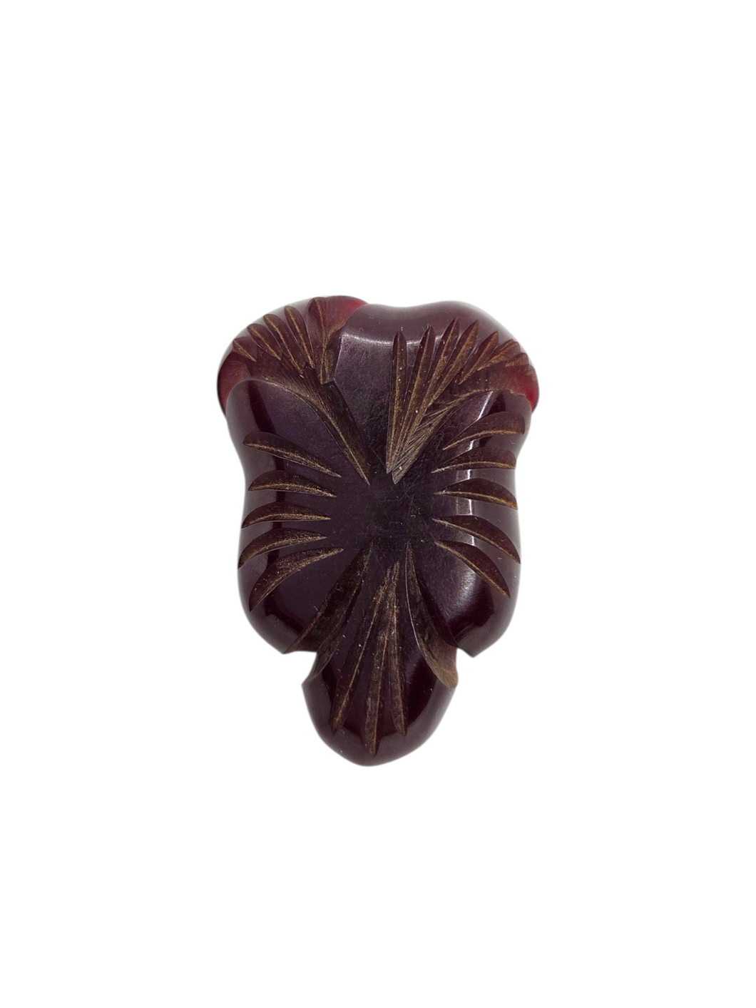1940s Dark Red Carved Bakelite Dress Clip