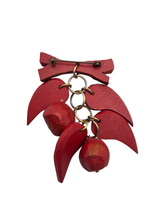 Load image into Gallery viewer, 1940s Red Carved Wood Leaf and Nut Brooch
