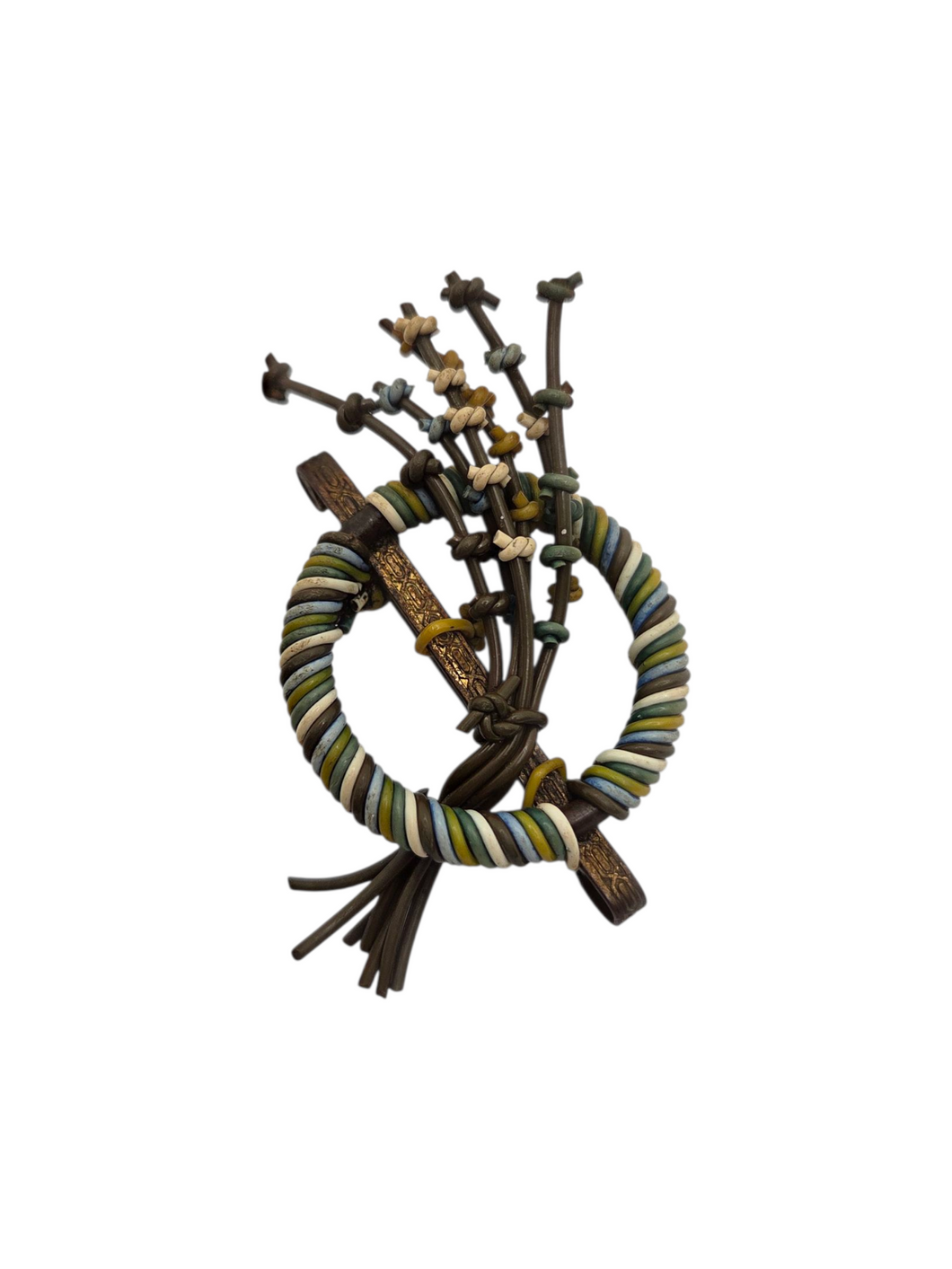 1940s Blue, Yellow, White and Brown Wirework Brooch