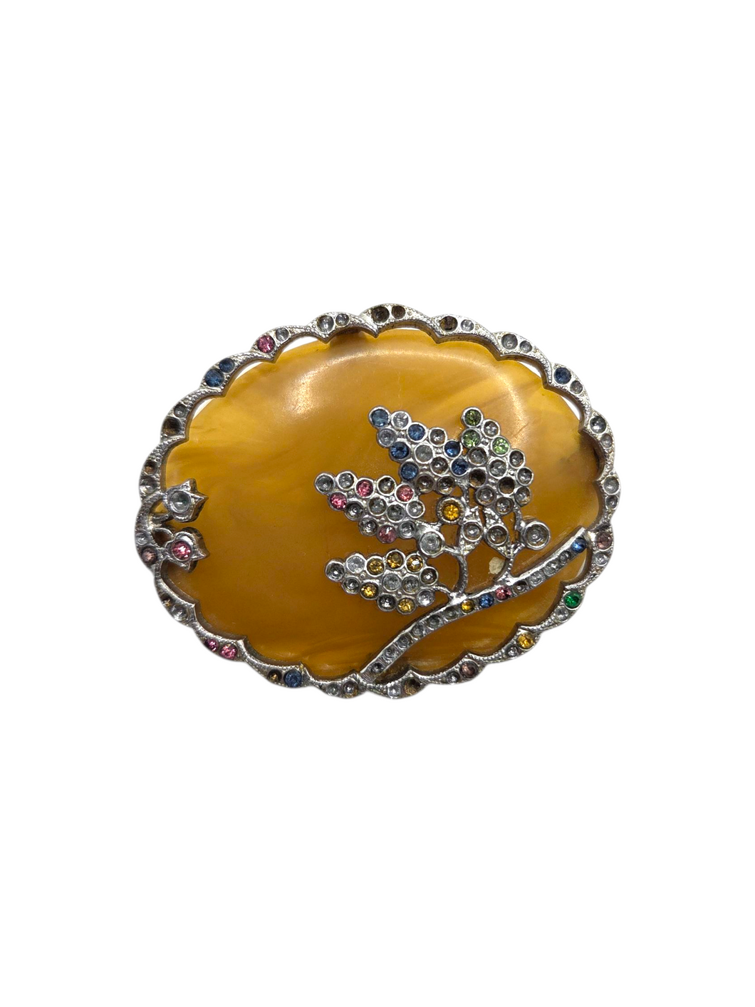 1930s Czech Bakelite Multicoloured Stone Brooch