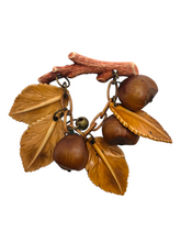 Load image into Gallery viewer, 1940s Cinnamon Brown Acorn and Leaf Necklace and Brooch Set
