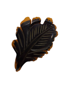 1940s Carved Brown and Cinnamon Bakelite Leaf Brooch
