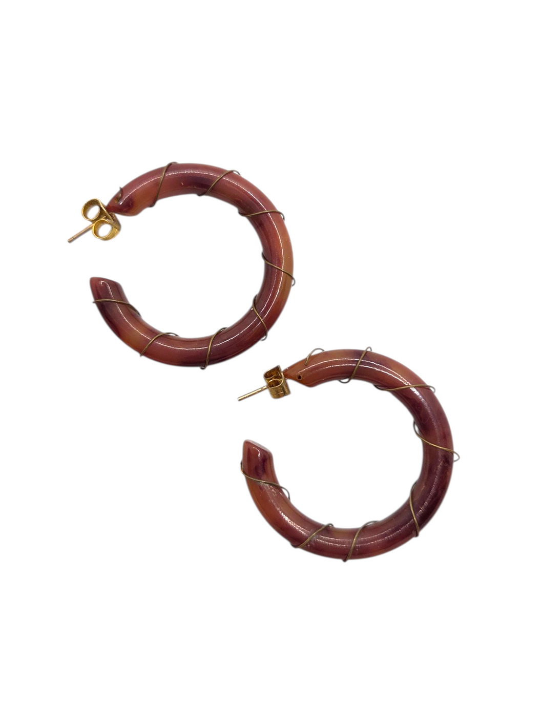 1940s Brown Bakelite and Wire Hoop Earrings