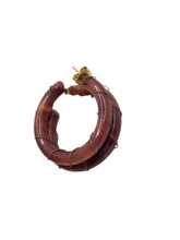 Load image into Gallery viewer, 1940s Brown Bakelite and Wire Hoop Earrings
