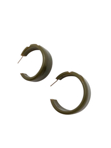 1940s Dark Green Carved Bakelite Hoop Earrings