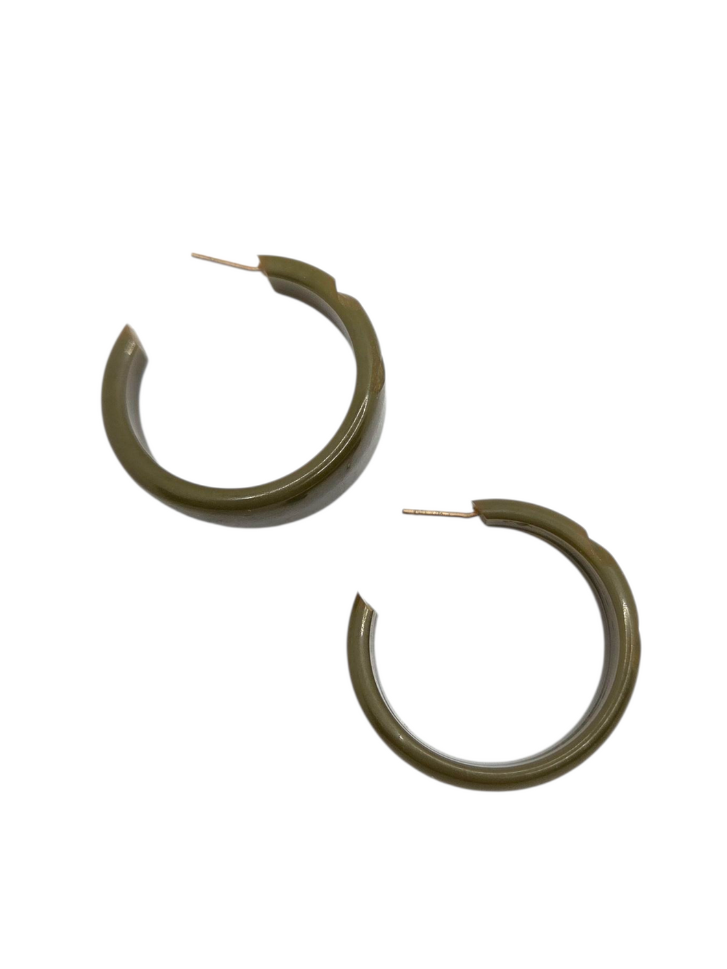 1940s Dark Green Carved Bakelite Hoop Earrings