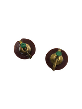 Load image into Gallery viewer, 1940s Carved Brown Bakelite And Brass Screwback Earrings
