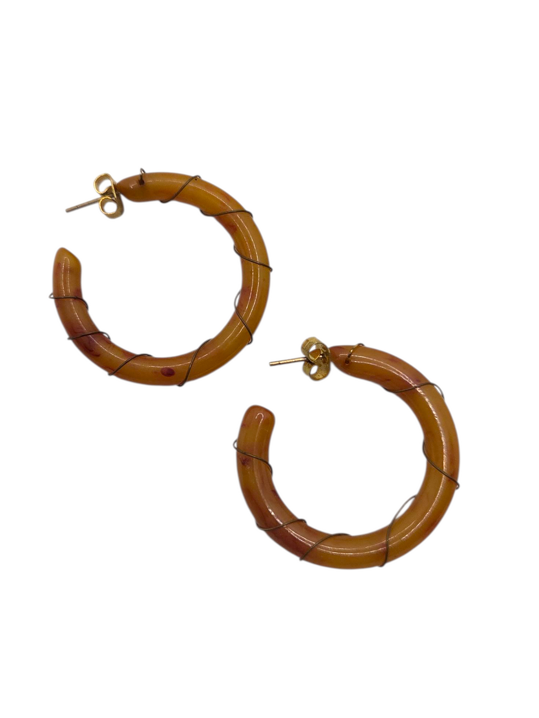 1940s Orange Bakelite and Wire Hoop Earrings