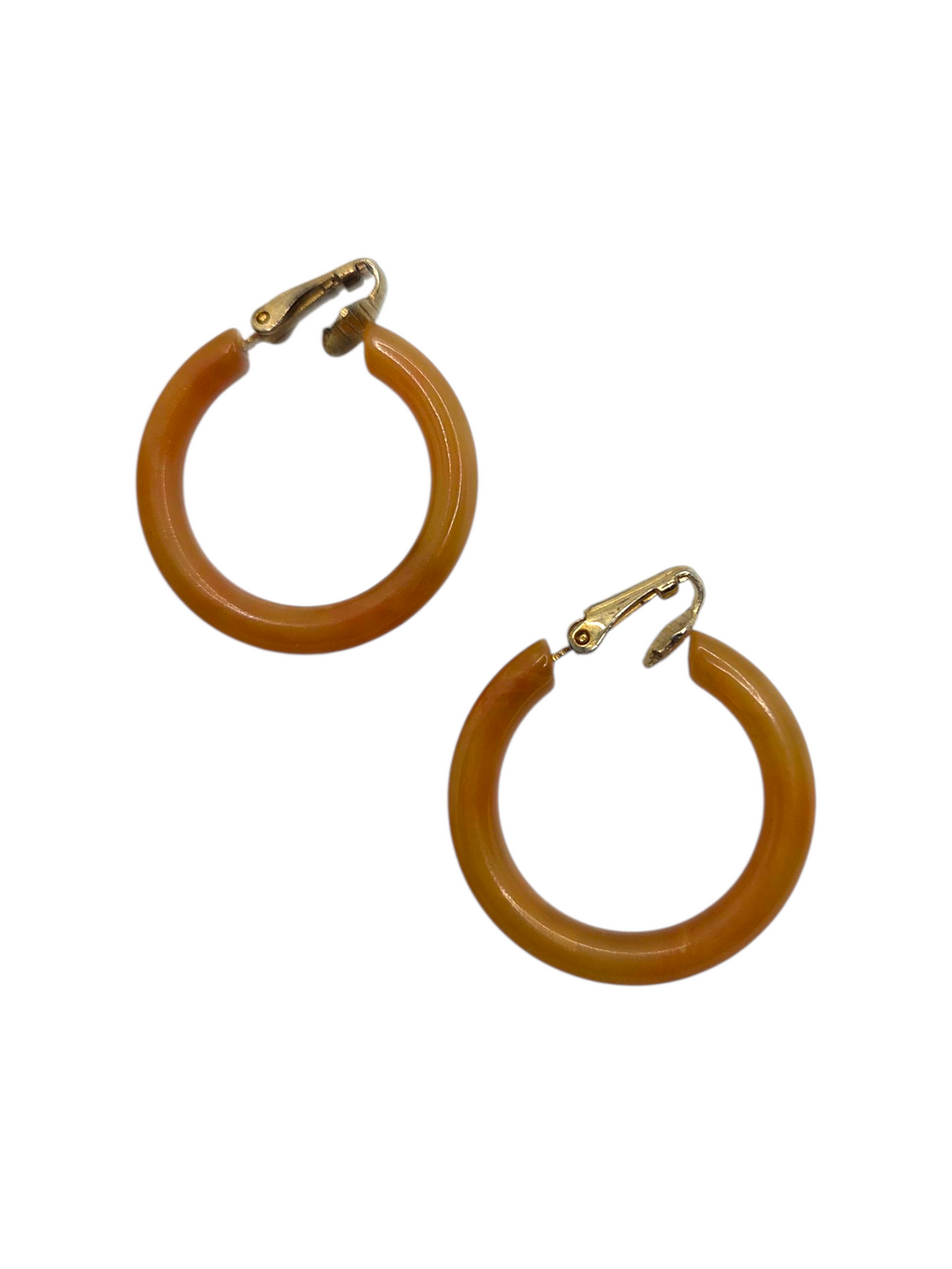 1940s Orange Bakelite Clip Hoop Earrings