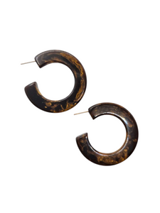 1940s Big Brown Marbled Bakelite Hoop Earrings