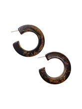 Load image into Gallery viewer, 1940s Big Brown Marbled Bakelite Hoop Earrings
