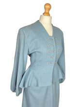 Load image into Gallery viewer, Late 1940s/Early 1950s Powder Blue Peplum Balloon Sleeve Suit
