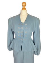 Load image into Gallery viewer, Late 1940s/Early 1950s Powder Blue Peplum Balloon Sleeve Suit
