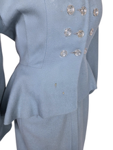 Load image into Gallery viewer, Late 1940s/Early 1950s Powder Blue Peplum Balloon Sleeve Suit
