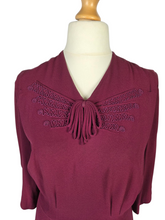 Load image into Gallery viewer, 1940s Raspberry/Burgundy Soutache Peplum Dress
