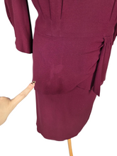 Load image into Gallery viewer, 1940s Raspberry/Burgundy Soutache Peplum Dress
