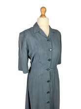 Load image into Gallery viewer, 1940s CC41 Dusky Blue Wool Button Dress
