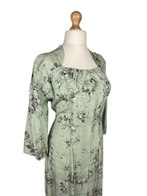 Load image into Gallery viewer, 1950s Pistachio Green and Black Floral Deadstock Dress
