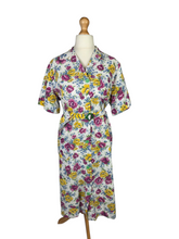 Load image into Gallery viewer, 1940s Yellow and Burgundy Floral Shirtwaister Dress With Green Buttons and Buckle
