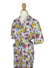 Load image into Gallery viewer, 1940s Yellow and Burgundy Floral Shirtwaister Dress With Green Buttons and Buckle
