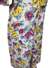 Load image into Gallery viewer, 1940s Yellow and Burgundy Floral Shirtwaister Dress With Green Buttons and Buckle
