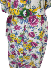 Load image into Gallery viewer, 1940s Yellow and Burgundy Floral Shirtwaister Dress With Green Buttons and Buckle

