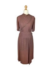 Load image into Gallery viewer, 1940s Mushroom Taupe Brown Crepe Studded Dress
