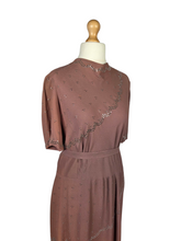 Load image into Gallery viewer, 1940s Mushroom Taupe Brown Crepe Studded Dress
