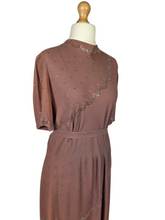 Load image into Gallery viewer, 1940s Mushroom Taupe Brown Crepe Studded Dress
