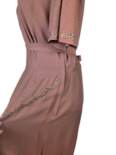 Load image into Gallery viewer, 1940s Mushroom Taupe Brown Crepe Studded Dress
