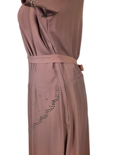 Load image into Gallery viewer, 1940s Mushroom Taupe Brown Crepe Studded Dress
