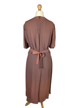 Load image into Gallery viewer, 1940s Mushroom Taupe Brown Crepe Studded Dress
