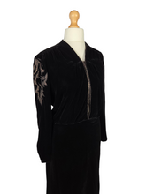 Load image into Gallery viewer, 1920s/1930s Rare Silk Velvet Dress With Embroidered Sleeves
