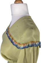 Load image into Gallery viewer, 1940s Chartreuse Green Crepe Dress With Blue Galalith Buckle and Rainbow Sash
