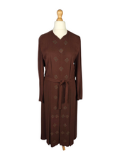 Load image into Gallery viewer, 1930s/1940s Brown Wool Crepe Green Beaded Dress
