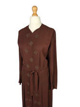 Load image into Gallery viewer, 1930s/1940s Brown Wool Crepe Green Beaded Dress
