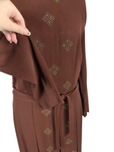 Load image into Gallery viewer, 1930s/1940s Brown Wool Crepe Green Beaded Dress
