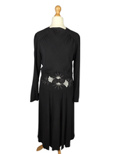 Load image into Gallery viewer, 1940s Black Crepe Beaded Long Sleeve Dress

