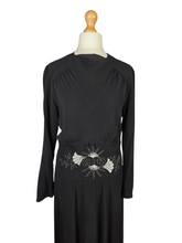 Load image into Gallery viewer, 1940s Black Crepe Beaded Long Sleeve Dress
