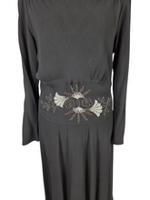 Load image into Gallery viewer, 1940s Black Crepe Beaded Long Sleeve Dress
