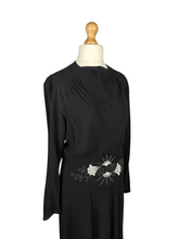 Load image into Gallery viewer, 1940s Black Crepe Beaded Long Sleeve Dress

