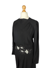 Load image into Gallery viewer, 1940s Black Crepe Beaded Long Sleeve Dress
