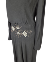 Load image into Gallery viewer, 1940s Black Crepe Beaded Long Sleeve Dress
