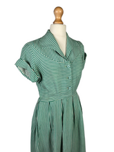 Load image into Gallery viewer, 1940s CC41 Green and White Stripe Dress
