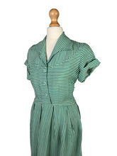 Load image into Gallery viewer, 1940s CC41 Green and White Stripe Dress
