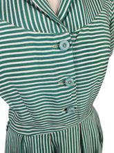 Load image into Gallery viewer, 1940s CC41 Green and White Stripe Dress
