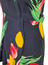 Load image into Gallery viewer, 1940s Navy Blue and Multicoloured Tulip Peplum Dress

